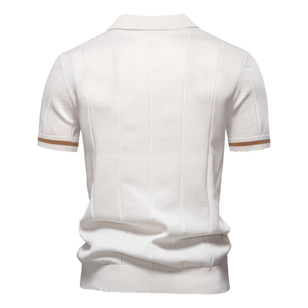 Men's Short-Sleeve Quarter-Zip Polo Shirt with Ribbed Detailing - Bellkmart