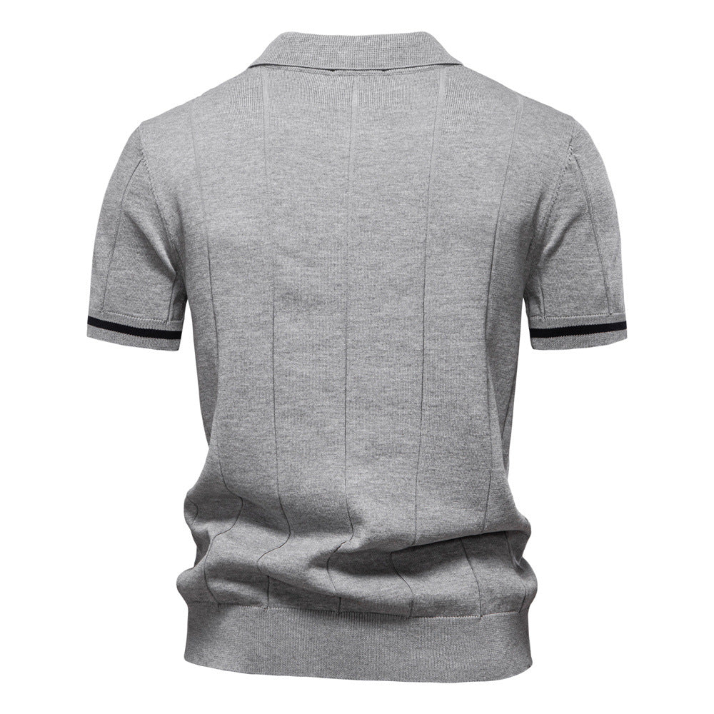 Men's Short-Sleeve Quarter-Zip Polo Shirt with Ribbed Detailing - Bellkmart