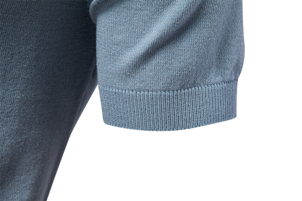 Men's Short-Sleeve Two-Tone Polo Shirt with V-Neck and Ribbed Trim - Bellkmart