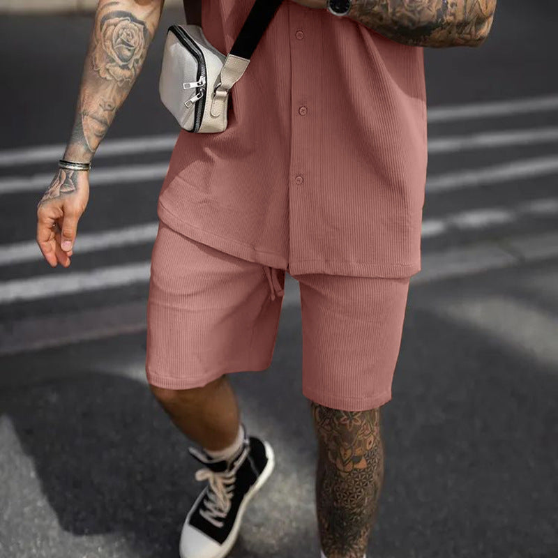 Stylish Ribbed Effortless Comfort Modern Elegance Shirt & Shorts Set - Bellkmart