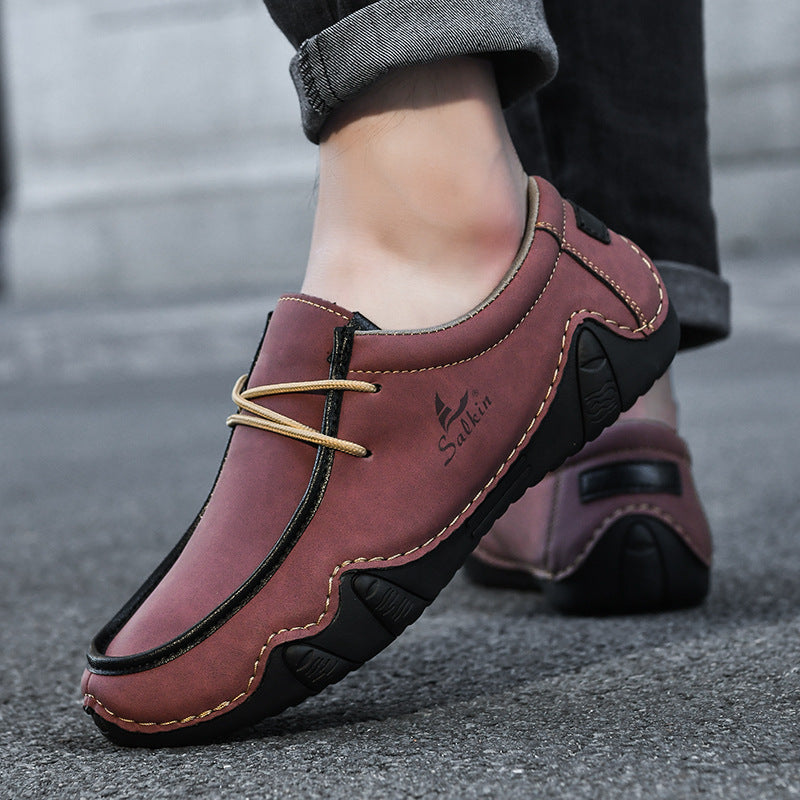 Men's Casual Suede Loafers with Contrast Stitching and Textured Sole - Bellkmart