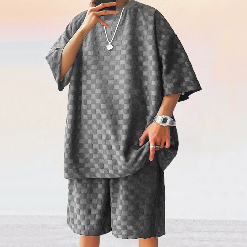 Men's Retro Plaid Two-Piece Loungewear Set - Bellkmart