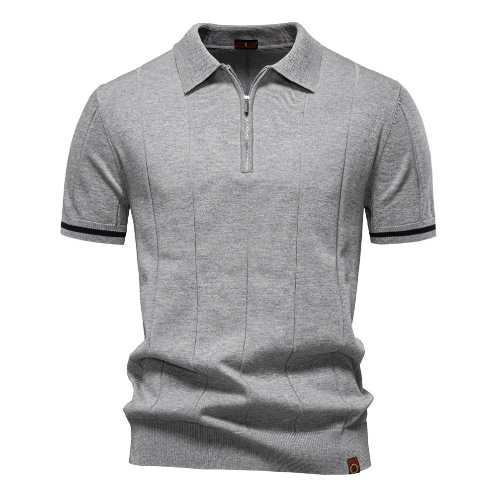 Men's Short-Sleeve Quarter-Zip Polo Shirt with Ribbed Detailing