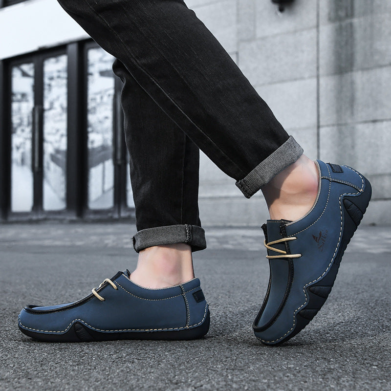 Men's Casual Suede Loafers with Contrast Stitching and Textured Sole - Bellkmart