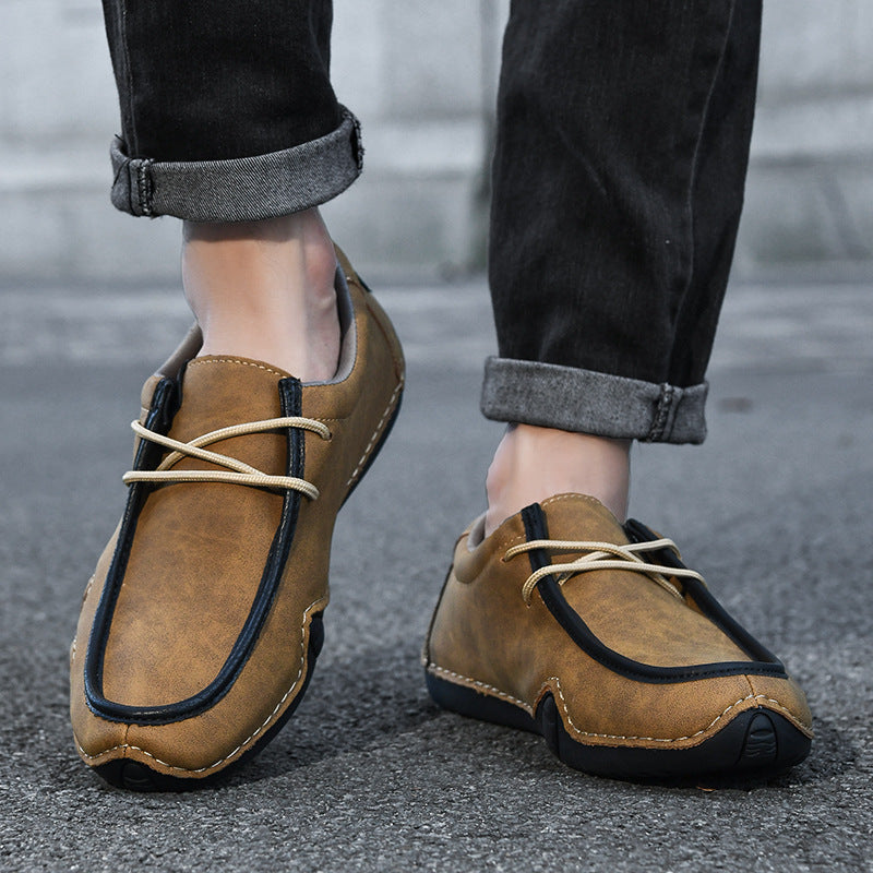 Men's Casual Suede Loafers with Contrast Stitching and Textured Sole - Bellkmart