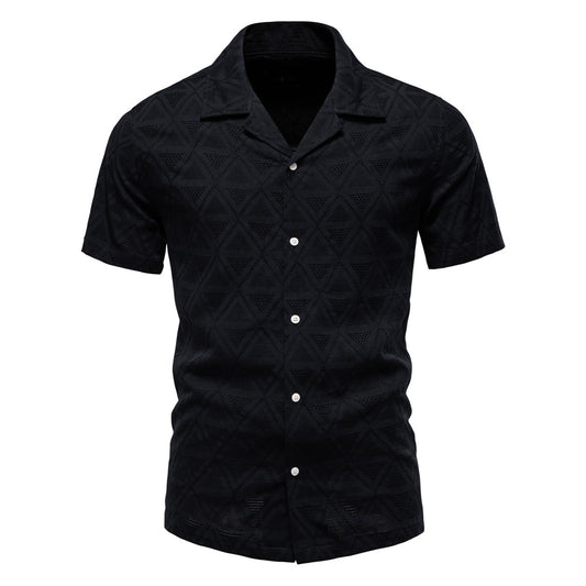 Men's Diamond-Patterned Short-Sleeve Button-Up Shirt - Bellkmart
