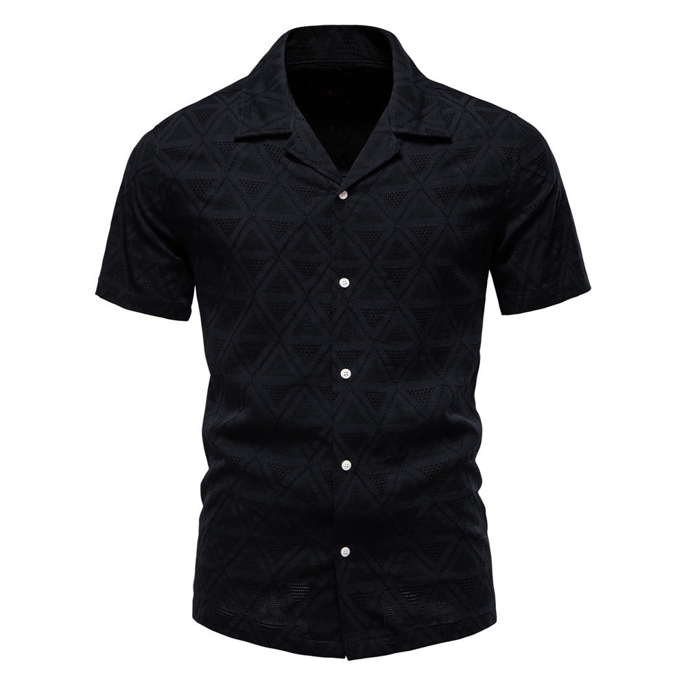 Men's Diamond-Patterned Short-Sleeve Button-Up Shirt - Bellkmart