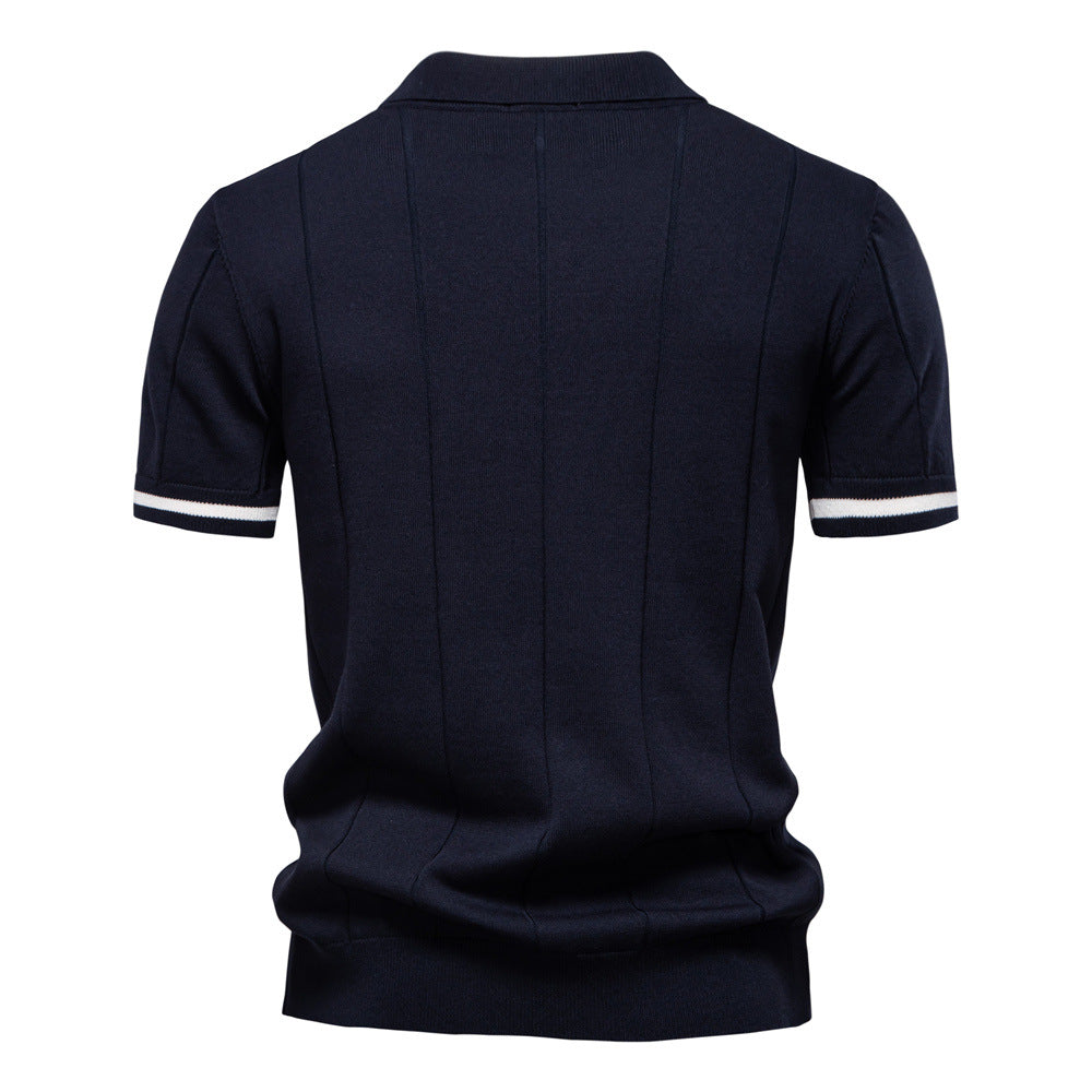 Men's Short-Sleeve Quarter-Zip Polo Shirt with Ribbed Detailing - Bellkmart