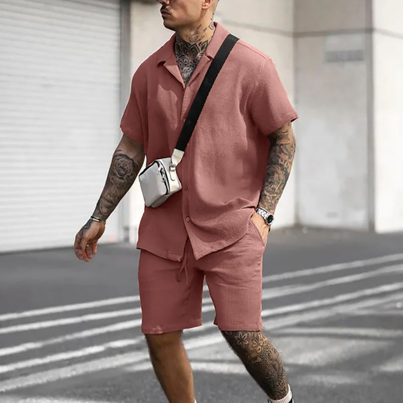 Stylish Ribbed Effortless Comfort Modern Elegance Shirt & Shorts Set - Bellkmart