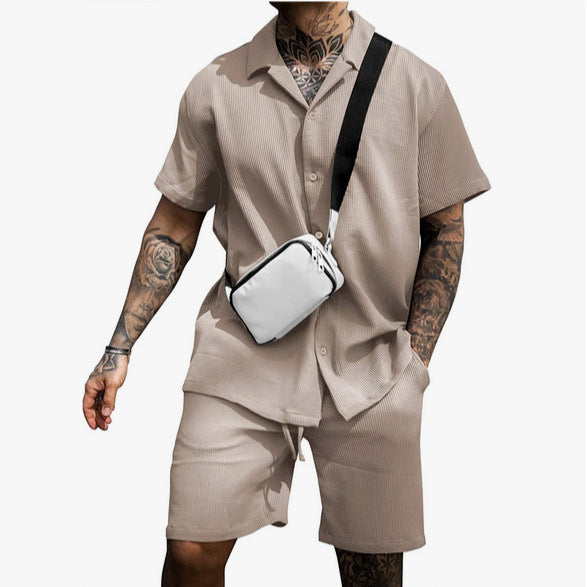 Stylish Ribbed Effortless Comfort Modern Elegance Shirt & Shorts Set - Bellkmart