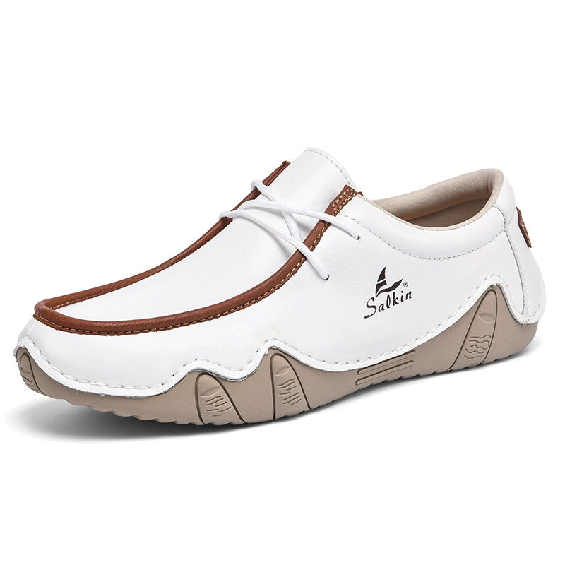 Men's Casual Suede Loafers with Contrast Stitching and Textured Sole - Bellkmart