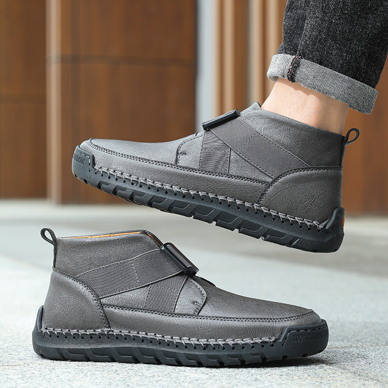 Men's leather high top slip-on shoes - Bellkmart