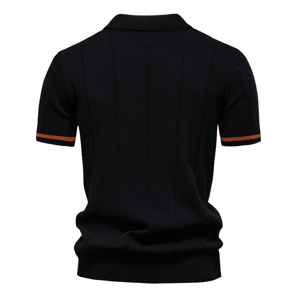 Men's Short-Sleeve Quarter-Zip Polo Shirt with Ribbed Detailing - Bellkmart
