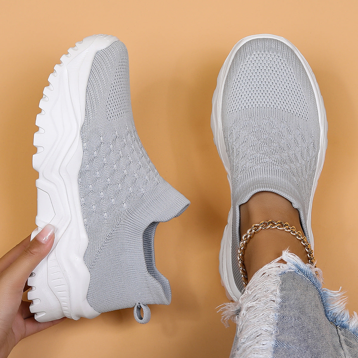 Women's Breathable Mesh Sock Shoes Knit Soft Bottom Sports Running Shoes - Bellkmart