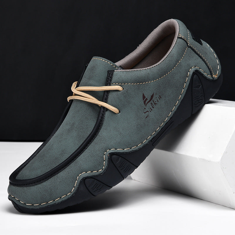Men's Casual Suede Loafers with Contrast Stitching and Textured Sole - Bellkmart