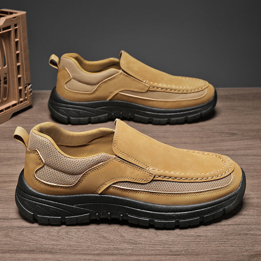 Men's Slip-On Suede Loafers with Mesh Upper and Textured Sole - Bellkmart