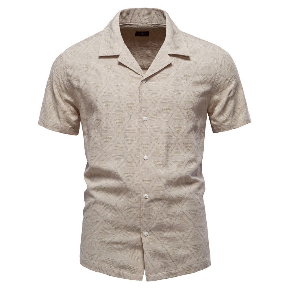 Men's Diamond-Patterned Short-Sleeve Button-Up Shirt - Bellkmart