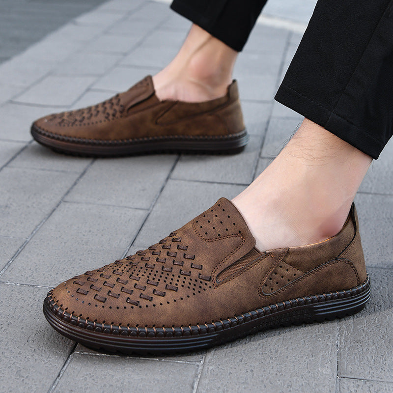 Handmade Casual Men's Breathable Casual Leather Shoes - Bellkmart