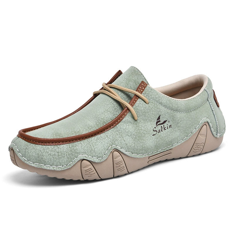 Men's Casual Suede Loafers with Contrast Stitching and Textured Sole - Bellkmart