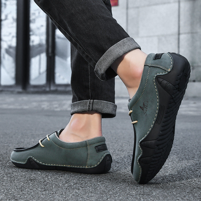 Men's Casual Suede Loafers with Contrast Stitching and Textured Sole - Bellkmart
