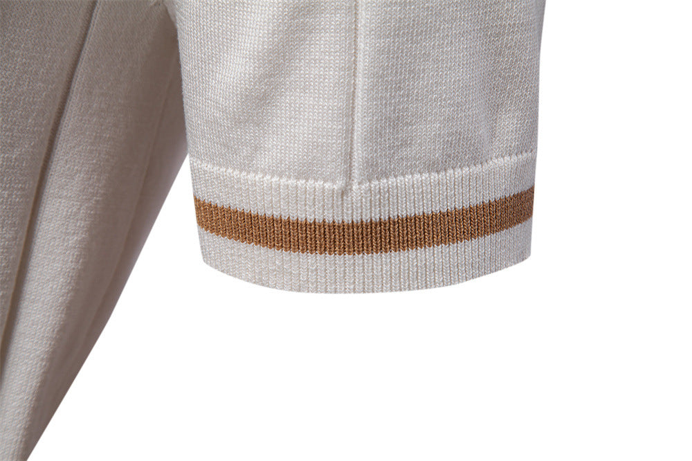 Men's Short-Sleeve Quarter-Zip Polo Shirt with Ribbed Detailing - Bellkmart