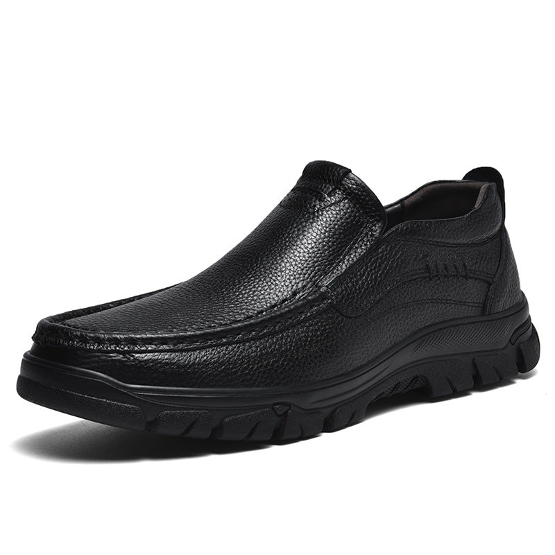 Pure black cowhide business casual leather shoes - Bellkmart