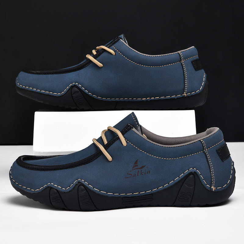 Men's Casual Suede Loafers with Contrast Stitching and Textured Sole - Bellkmart
