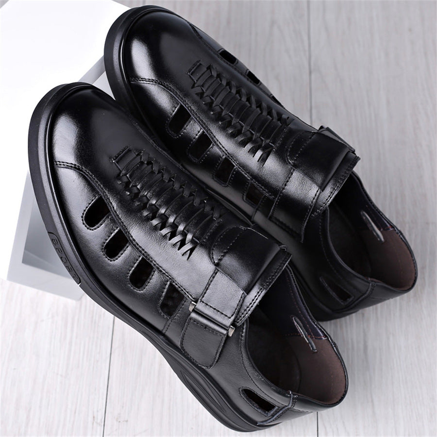 Men's Leather Sandals with Woven Detailing and Adjustable Buckle Strap - Bellkmart