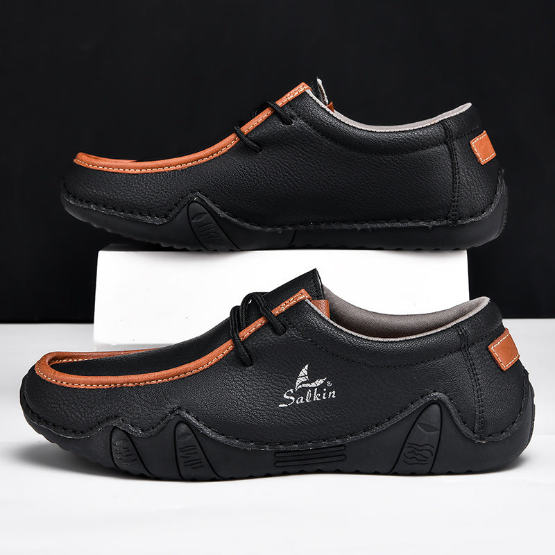 Men's Casual Suede Loafers with Contrast Stitching and Textured Sole - Bellkmart