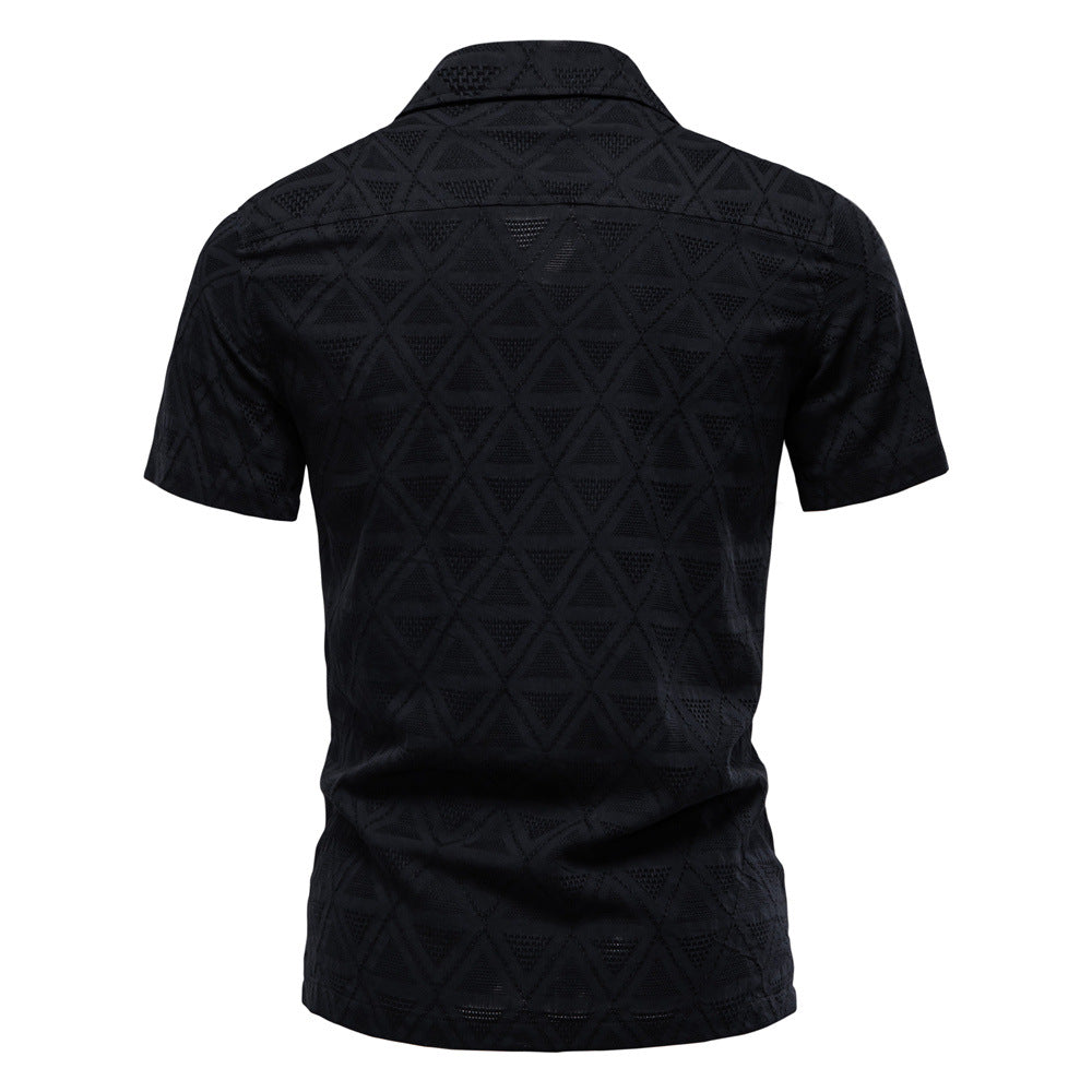 Men's Diamond-Patterned Short-Sleeve Button-Up Shirt - Bellkmart
