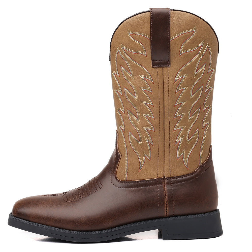 Classic Embroidered Vintage Wide Toe Western Cowboy Boots - Bellkmart
