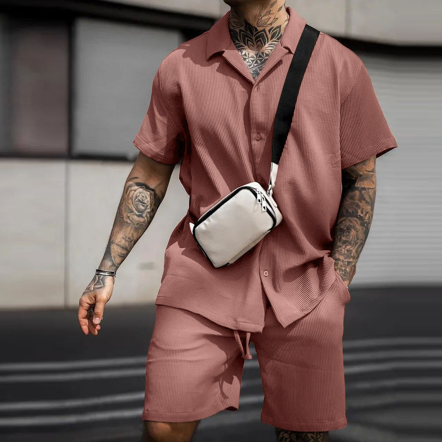 Stylish Ribbed Effortless Comfort Modern Elegance Shirt & Shorts Set - Bellkmart