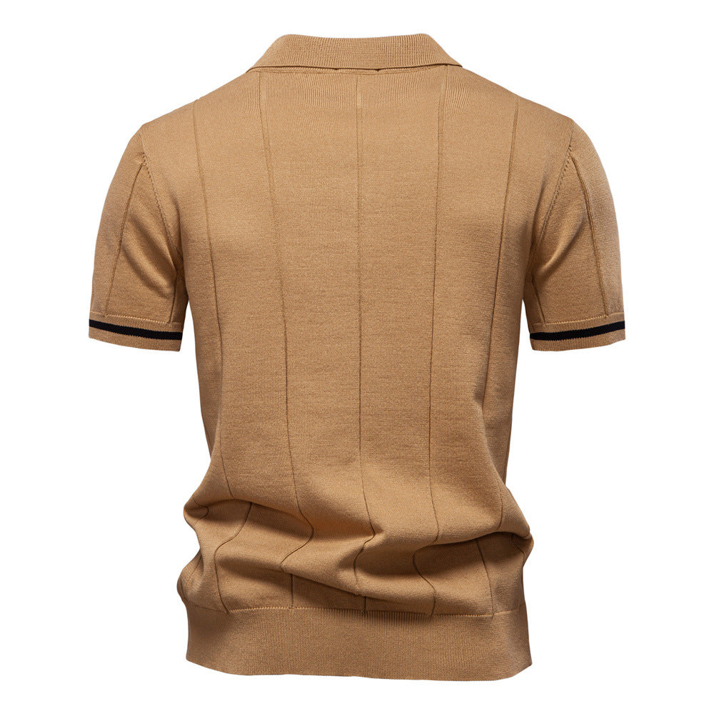 Men's Short-Sleeve Quarter-Zip Polo Shirt with Ribbed Detailing - Bellkmart