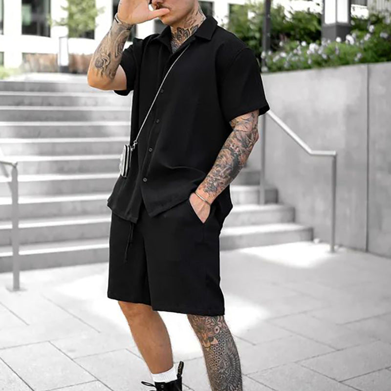 Stylish Ribbed Effortless Comfort Modern Elegance Shirt & Shorts Set - Bellkmart