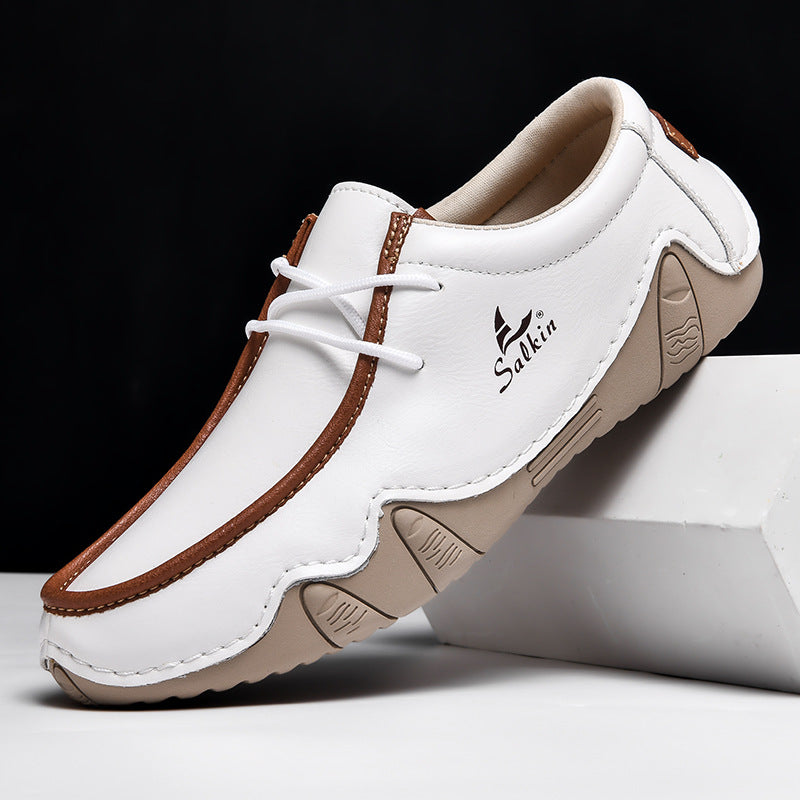 Men's Casual Suede Loafers with Contrast Stitching and Textured Sole - Bellkmart