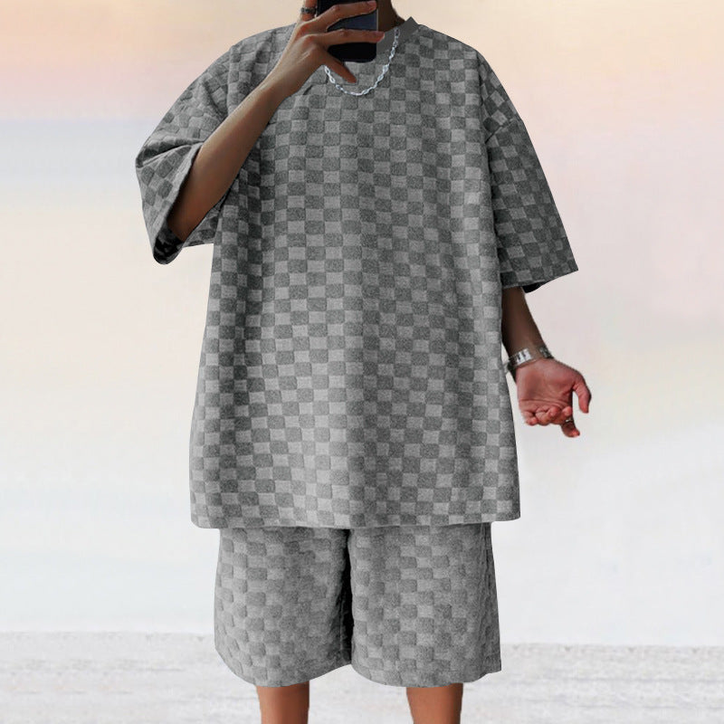 Men's Retro Plaid Two-Piece Loungewear Set - Bellkmart