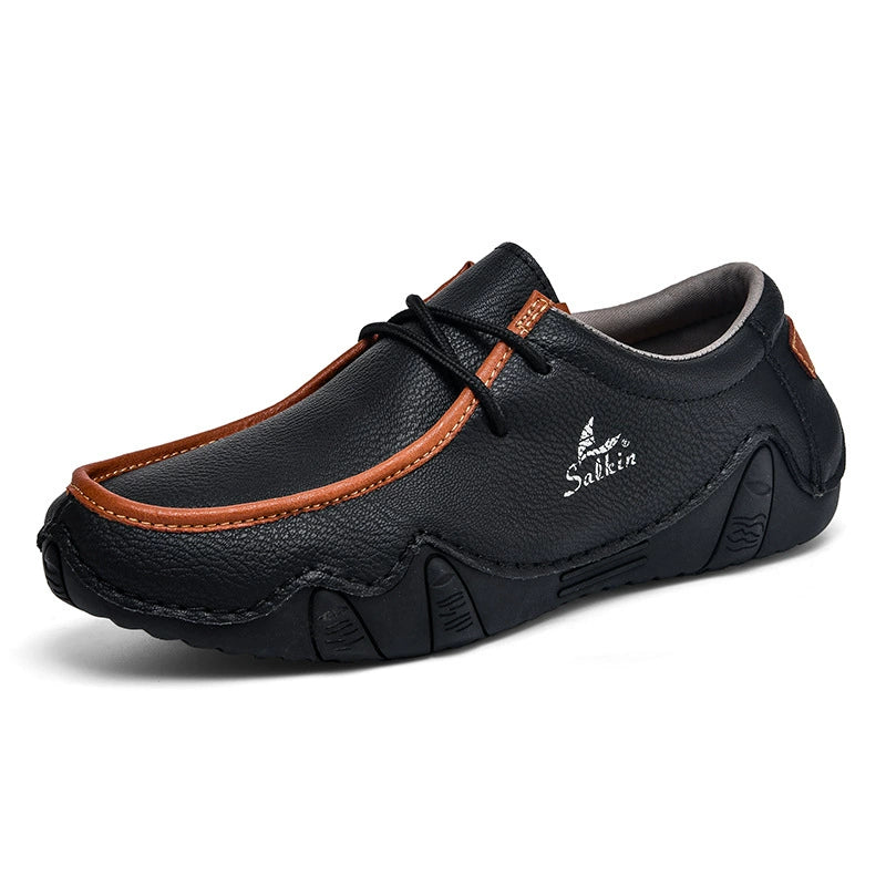 Men's Casual Suede Loafers with Contrast Stitching and Textured Sole - Bellkmart