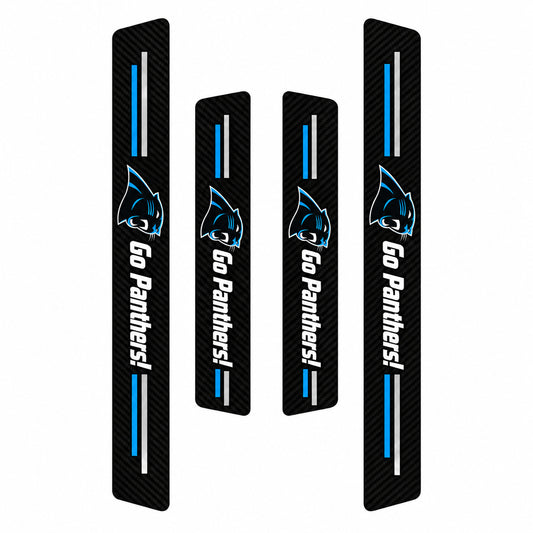 Carolina Panthers car door sill protector strips — four-piece product layout