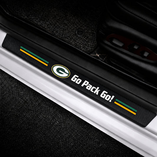 Green Bay Packers car door sill protector strips — vehicle installation view