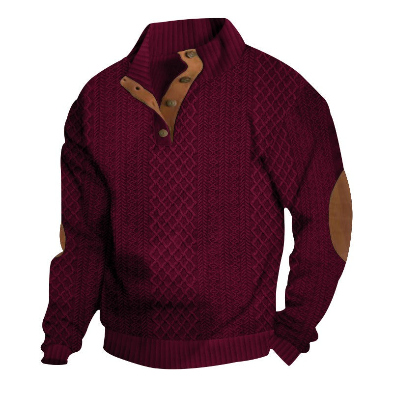 Outdoor casual stand-collar jacquard knit pullover - Bellkmart