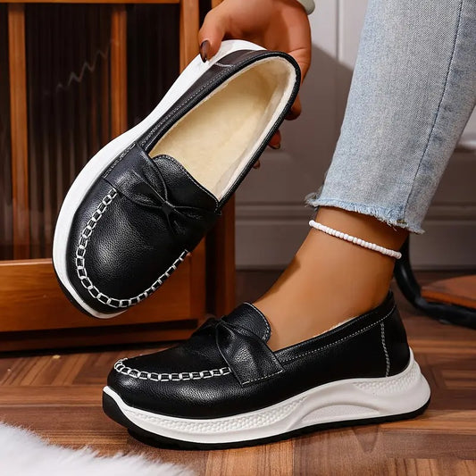 Plush and comfortable bow comfortable sneakers - Bellkmart