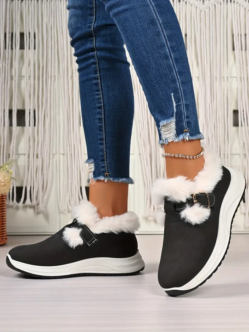 Women's Plush Winter Snow Boots with Faux Collar - Bellkmart
