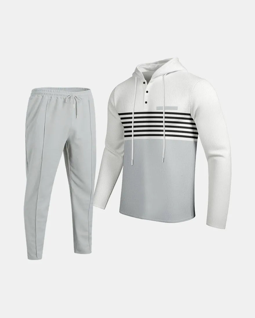 Long-sleeved hooded sweatshirt waffle suit - Bellkmart