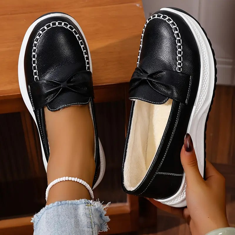 Plush and comfortable bow comfortable sneakers - Bellkmart