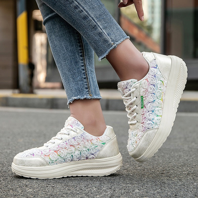 Lace flower platform sneakers - Bellkmart