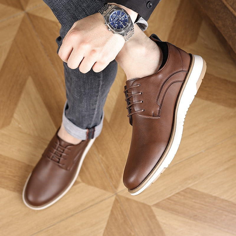Low-top lace-up casual leather shoes