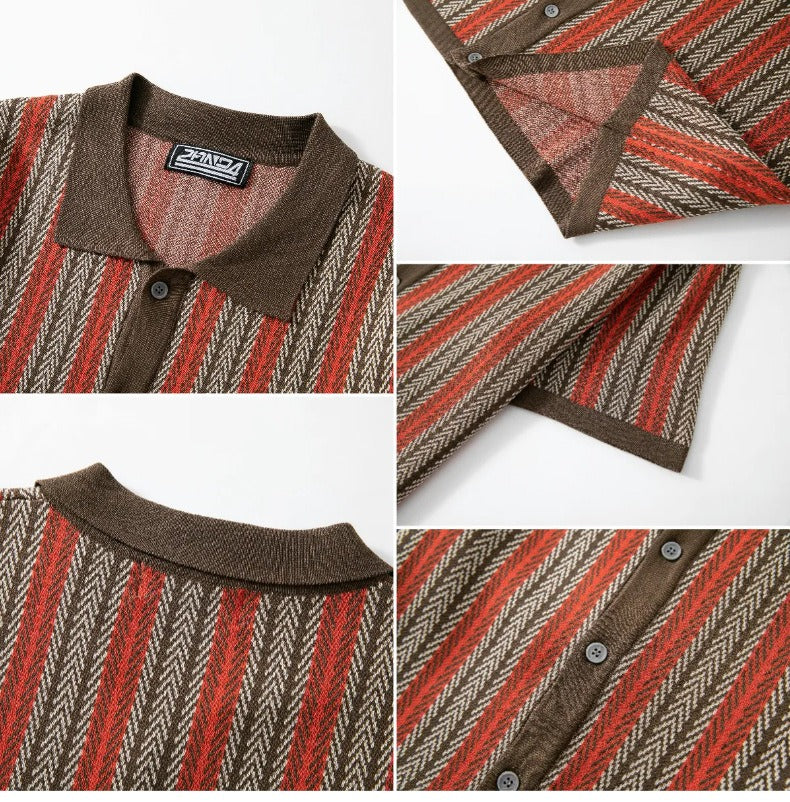 Classic Stripe Knit Polo Tee