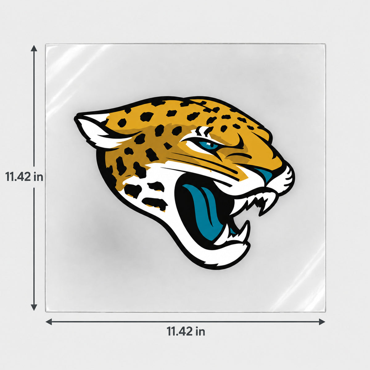 Jacksonville Jaguars decorative sticker displayed on clear film with size markings
