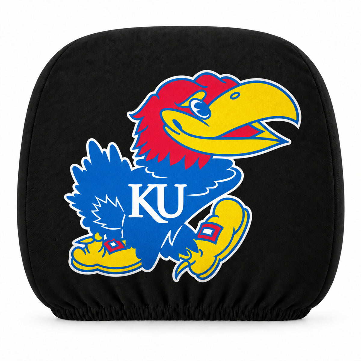 Kansas Jayhawks car headrest cover, Style 1 team design, white background