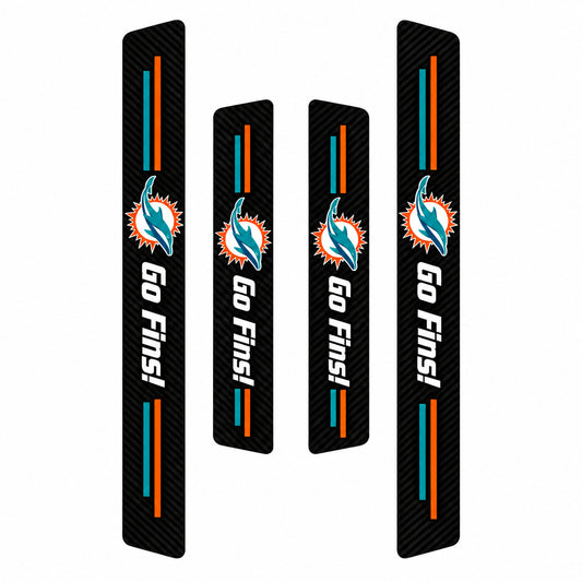 Miami Dolphins car door sill protector strips — four-piece product layout
